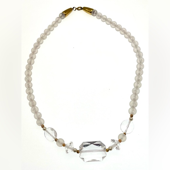 3 for $30 Vintage Acrylic Frosted and Clear Beaded Choker Necklace Gold Tone - Picture 8 of 9